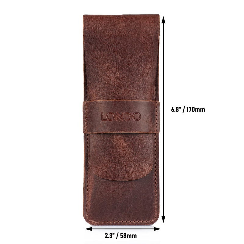 Londo Genuine Leather Pen and Pencil Case with Tuck in Flap, Stationery Bag - Image 3